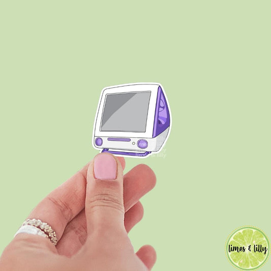 Y2K Retro Apple Purple iMac Computer Vinyl Sticker | Kindle Stickers | Water Bottle Stickers | Millennials | Nostalgia