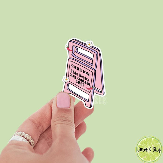 Pink Caution This Device May Contain Smut Floor Sign Vinyl Sticker | Book Sticker | Bookish Stickers | Kindle Stickers | Trendy Stickers