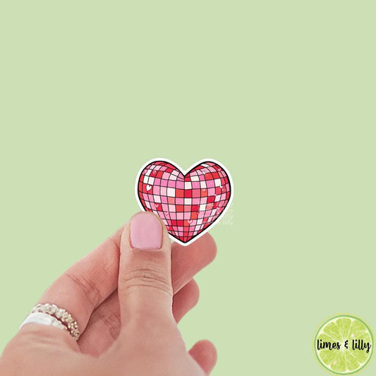 Pink and Red Disco Ball Heart Sparkly Bow Vinyl Sticker | Valentine’s Day Sticker | Valentine Sticker | Kindle Stickers