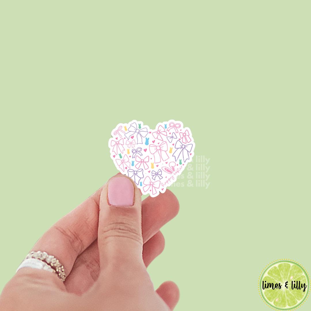 Coquette Happy Easter Bows Bunny Heart Vinyl Sticker | Trendy Stickers | Cute Stickers | Kindle Stickers | Water Bottle Sticker