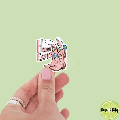 Howdy Easter Cowgirl Boots Bunny Ears Vinyl Sticker | Trendy Stickers | Cute Stickers | Kindle Stickers | Water Bottle Sticker