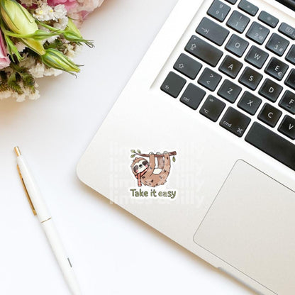 Take It Easy Sloth Hanging from Tree Vinyl Sticker | Sloth Trendy Sticker | Kindle Stickers | Cute Stickers | Funny Stickers
