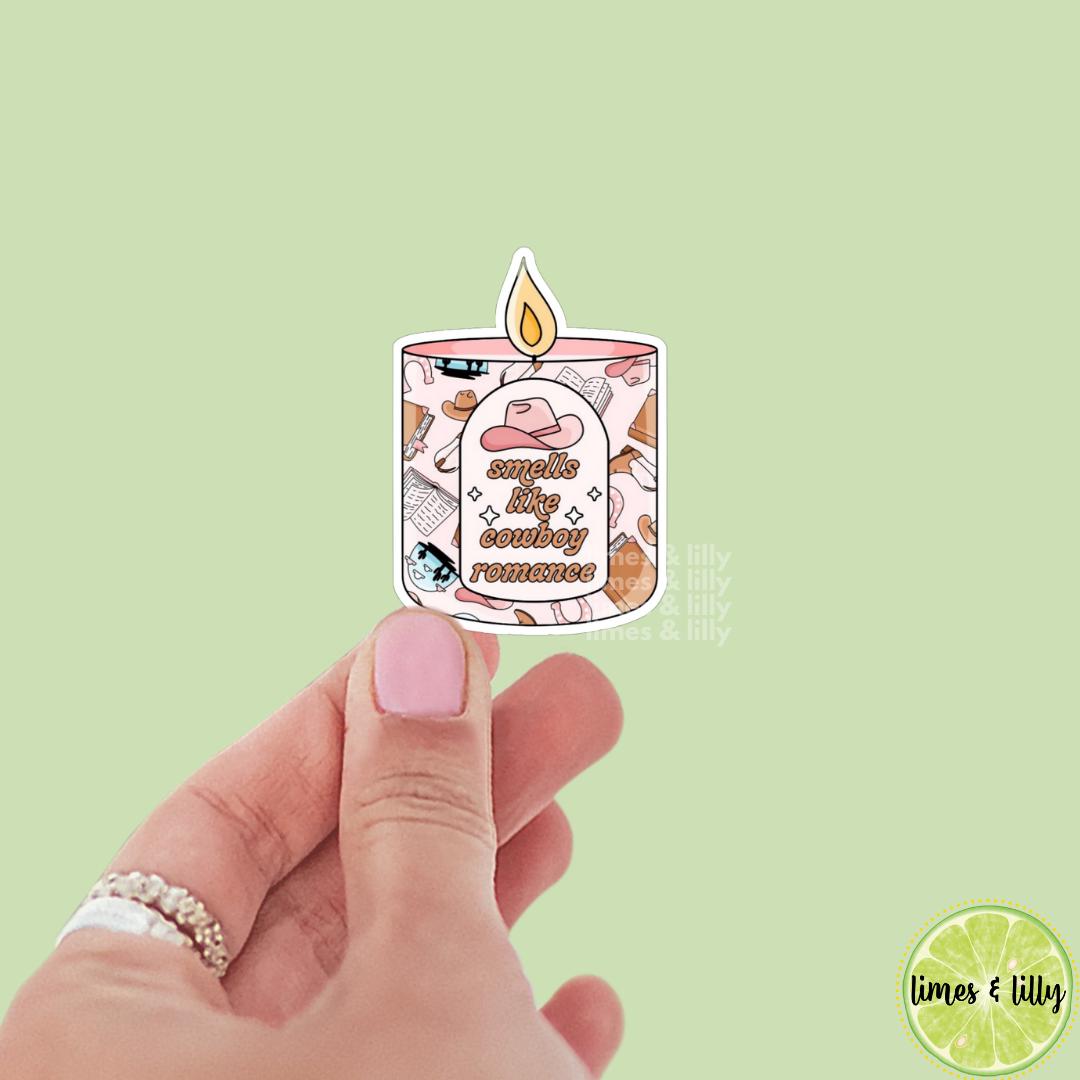 Smells Like Cowboy Romance Candle Vinyl Sticker | Girly | Water Bottle Sticker | Bookish Stickers | Kindle Stickers | Book Lover