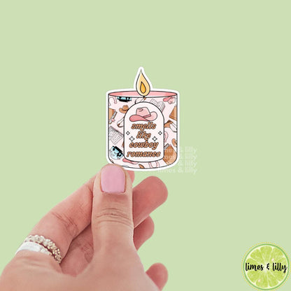 Smells Like Cowboy Romance Candle Vinyl Sticker | Girly | Water Bottle Sticker | Bookish Stickers | Kindle Stickers | Book Lover