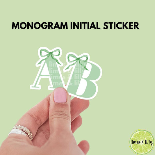 Custom Monogram Initial Letter Coquette Green Bow Vinyl Sticker | Girly Sticker | Kindle Stickers | Cute Stickers | Water Bottle Sticker |