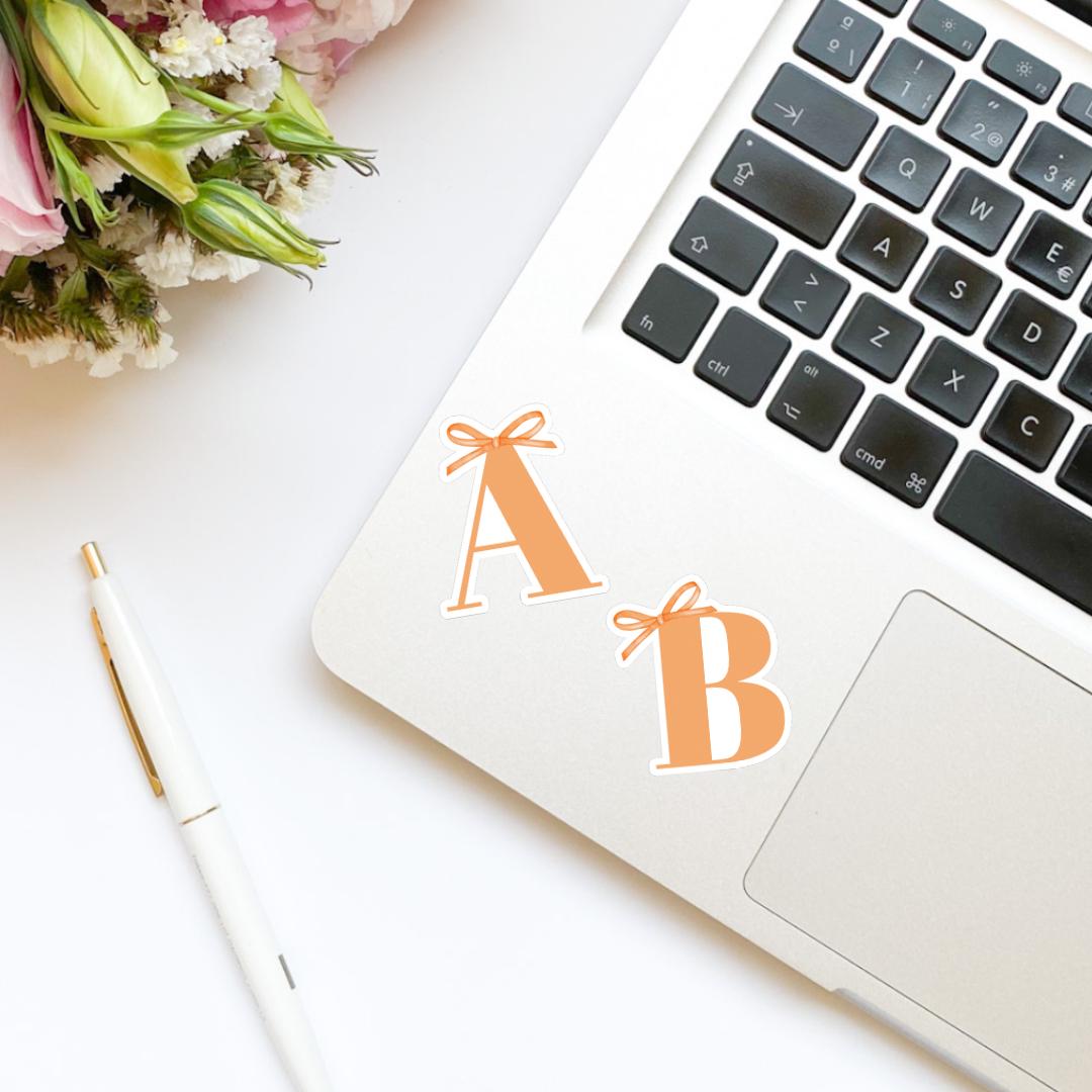 Custom Monogram Initial Letter Coquette Orange Bow Vinyl Sticker | Girly Sticker | Kindle Stickers | Cute Stickers | Water Bottle Sticker |
