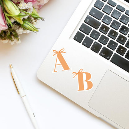 Custom Monogram Initial Letter Coquette Orange Bow Vinyl Sticker | Girly Sticker | Kindle Stickers | Cute Stickers | Water Bottle Sticker |