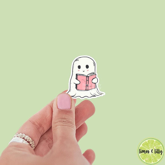 Cute Ghost Reading a Pink Book Vinyl Sticker | Water Bottle Sticker | Bookish Stickers | Kindle Stickers
