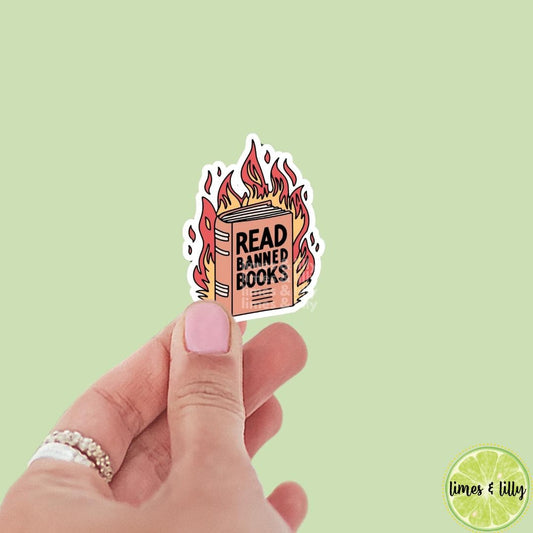 Read Banned Books Book on Fire Vinyl Sticker | Kindle Stickers | Bookish Stickers | Gift for Book Lover