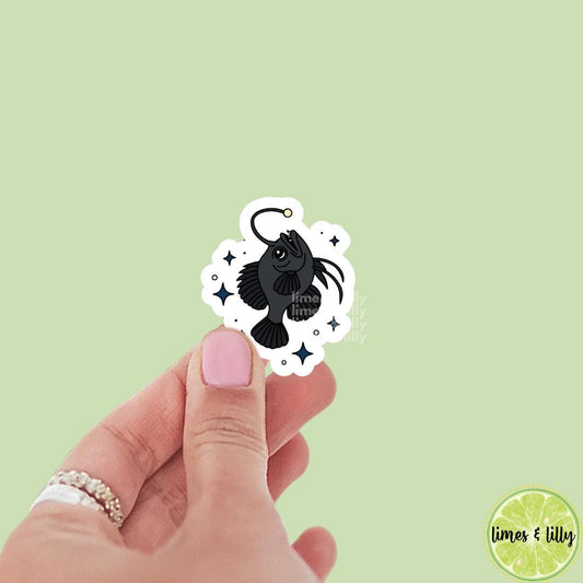 Black Angler Fish Vinyl Sticker | Black Seadevil Fish | Kindle Stickers | Water Bottle Sticker | Funny Sticker | Trendy Sticker