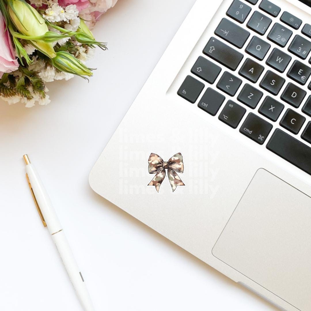 Coquette Camo Camouflage Bow Vinyl Sticker | Girly Stickers | Cute Stickers | Kindle Stickers | Trendy Sticker | Water Bottle Sticker