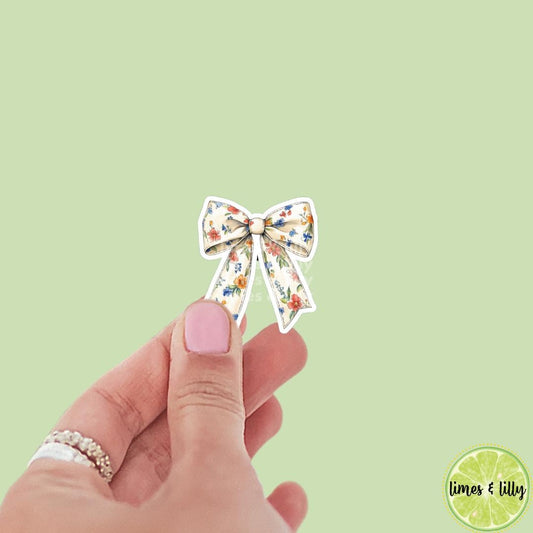 Coquette Fall Flowers Floral Print Bow Vinyl Sticker | Girly Sticker | Kindle Stickers | Cute Stickers | Water Bottle Sticker