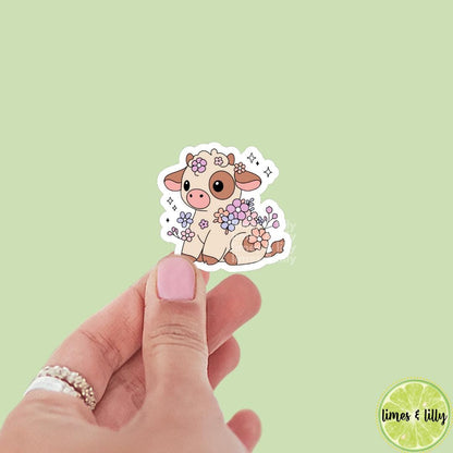 Cute Cow Spring Time Floral Flowers Vinyl Sticker | Book Stickers | Bookish Stickers | Kindle Stickers | Cute Stickers | Trendy Stickers
