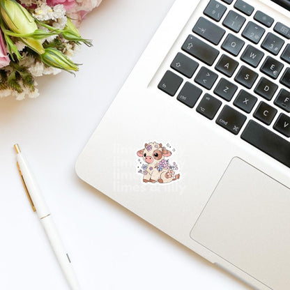 Cute Cow Spring Time Floral Flowers Vinyl Sticker | Book Stickers | Bookish Stickers | Kindle Stickers | Cute Stickers | Trendy Stickers
