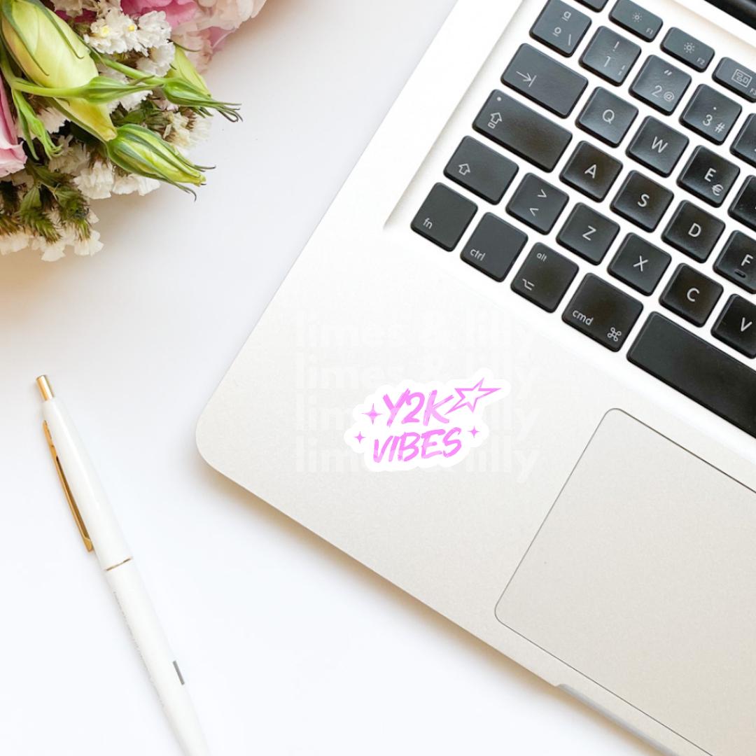 Y2K Vibes Neon Font Vinyl Sticker | Kindle Stickers | Y2K | 2000s | Retro | Water Bottle Stickers | Millennials | Nostalgia |