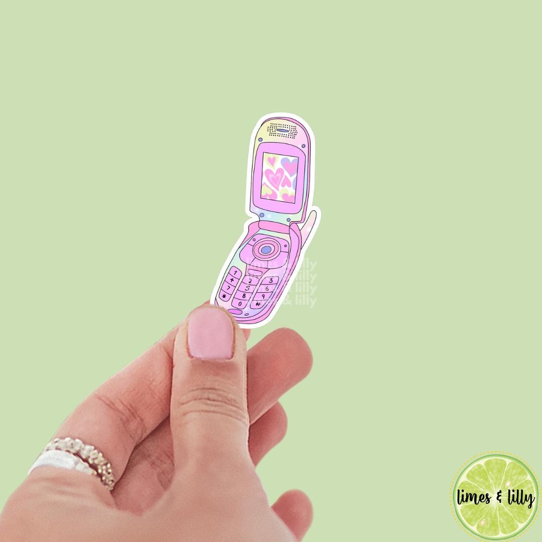 Pink Cell Phone Flip Phone Vinyl Sticker | Kindle Stickers | Y2K | 2000s | Retro | Water Bottle Stickers | Millennials | Nostalgia |
