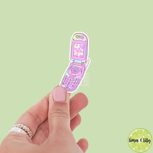 Pink Cell Phone Flip Phone Vinyl Sticker | Kindle Stickers | Y2K | 2000s | Retro | Water Bottle Stickers | Millennials | Nostalgia |