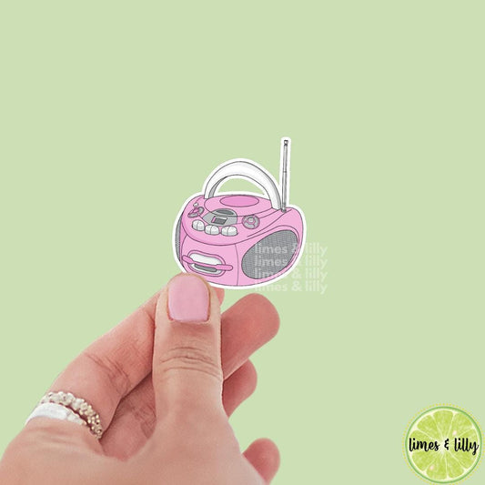 Y2K Boombox Stereo CD/Cassette Tape Player Pink Vinyl Sticker | Kindle Stickers | Retro | Water Bottle Stickers | Millennials | Nostalgia