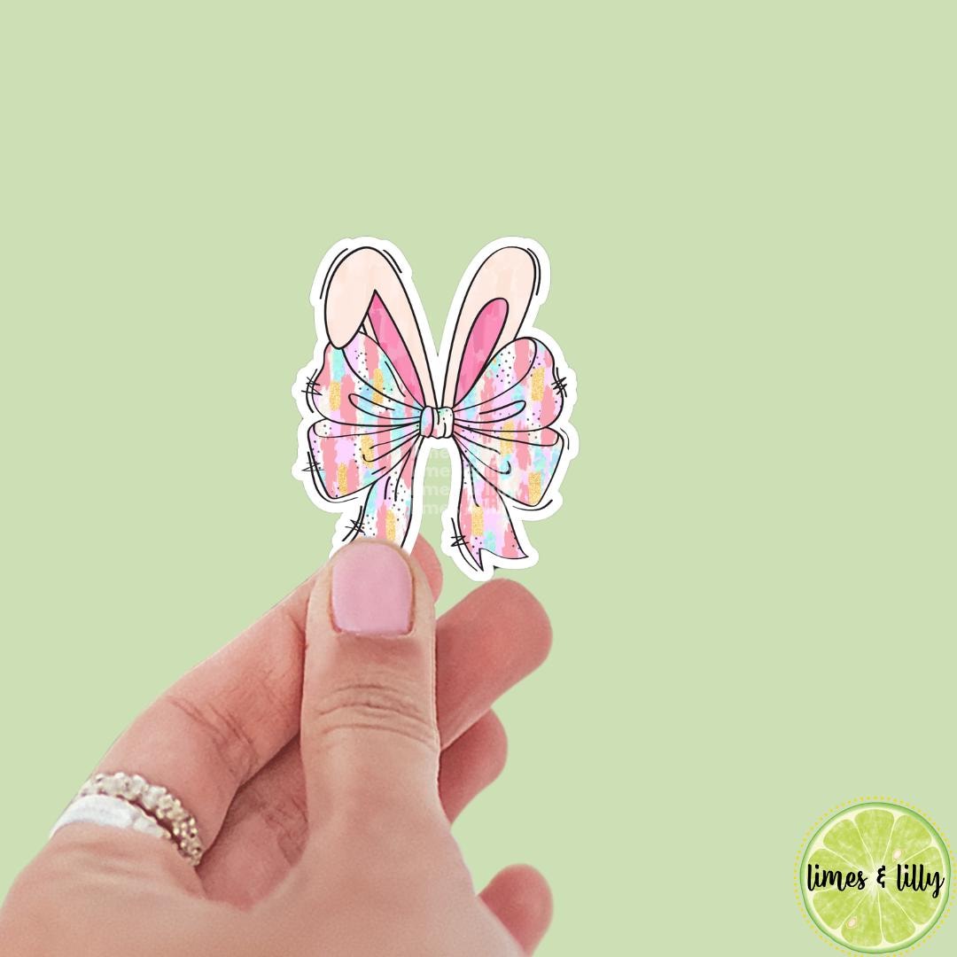 Coquette Easter Bunny Ears Cute Bow Vinyl Sticker | Trendy Stickers | Bookish Sticker | Kindle Stickers | Water Bottle Sticker |