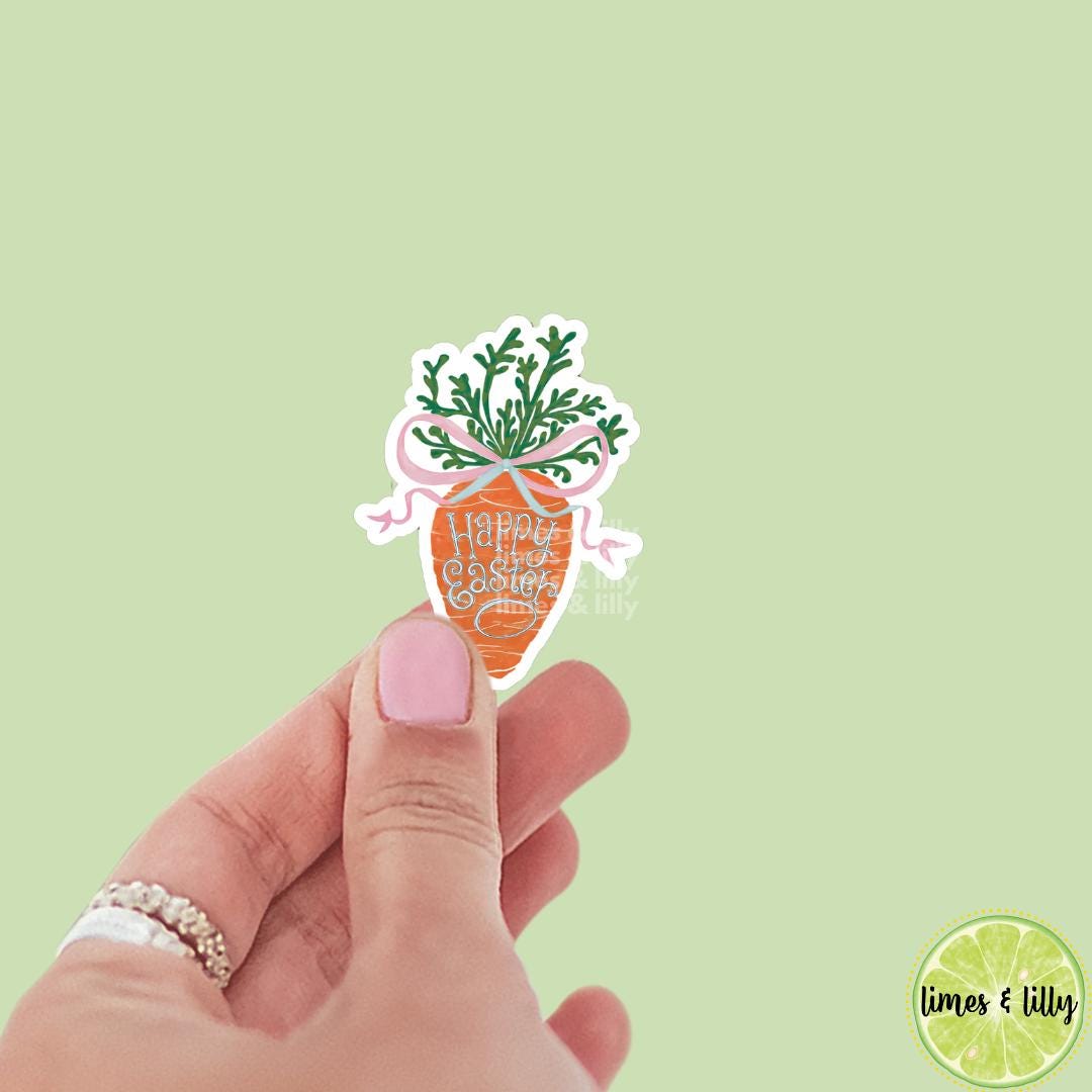 Happy Easter Cute Carrot Coquette Bow Vinyl Sticker | Trendy Stickers | Cute Stickers | Kindle Stickers | Water Bottle Sticker