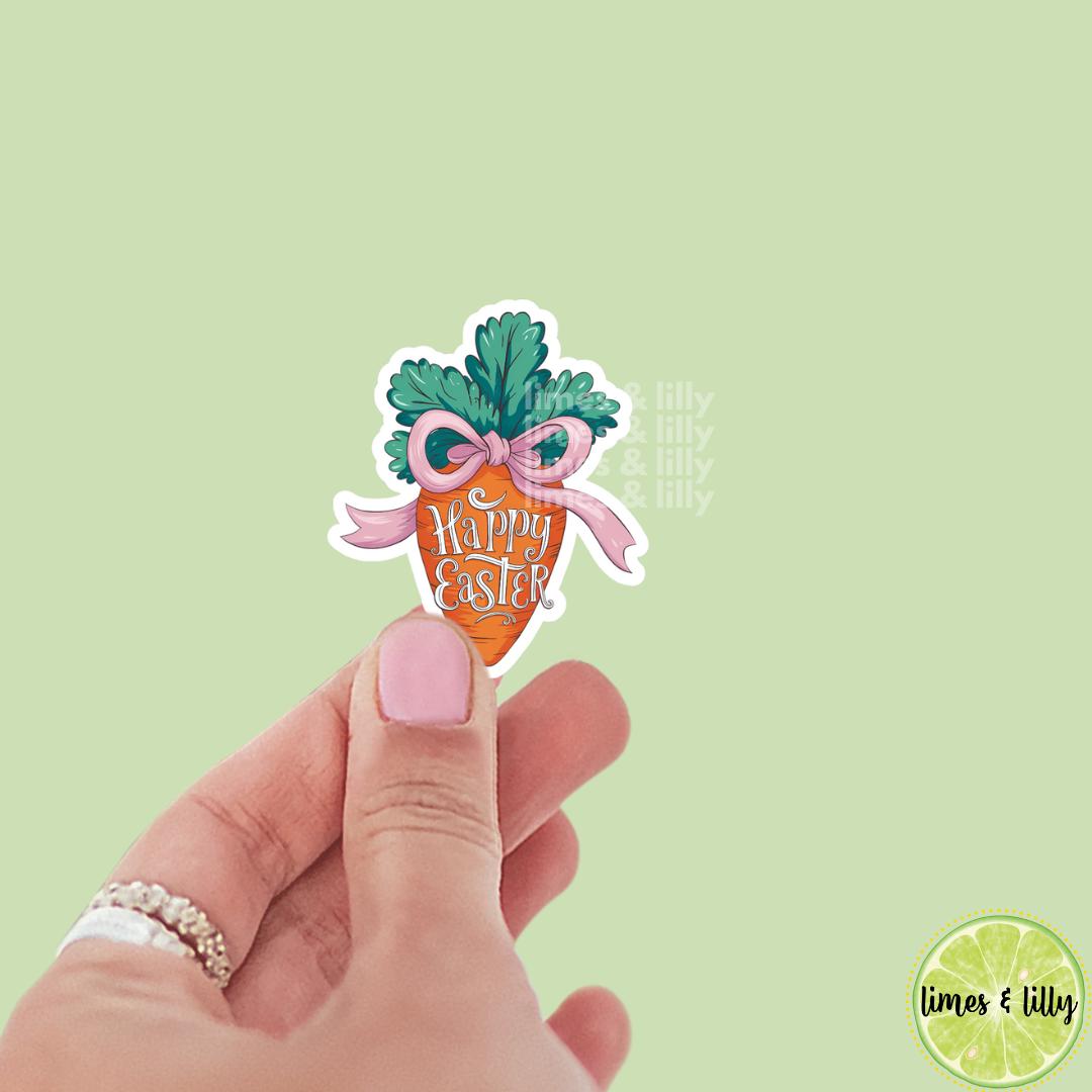 Happy Easter Cute Carrot Coquette Bow Vinyl Sticker | Trendy Stickers | Cute Stickers | Kindle Stickers | Water Bottle Sticker