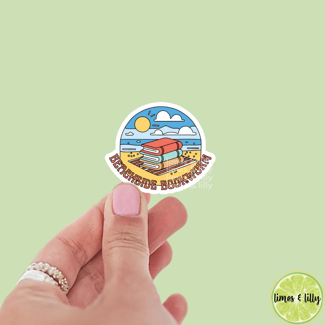 Beachside Bookworm Cute Vinyl Sticker | Kindle Stickers | Bookish Stickers | Trendy Stickers | Spring Summer