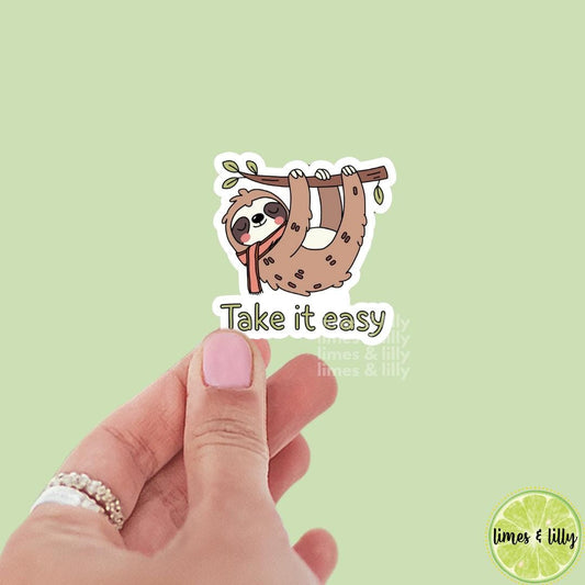 Take It Easy Sloth Hanging from Tree Vinyl Sticker | Sloth Trendy Sticker | Kindle Stickers | Cute Stickers | Funny Stickers