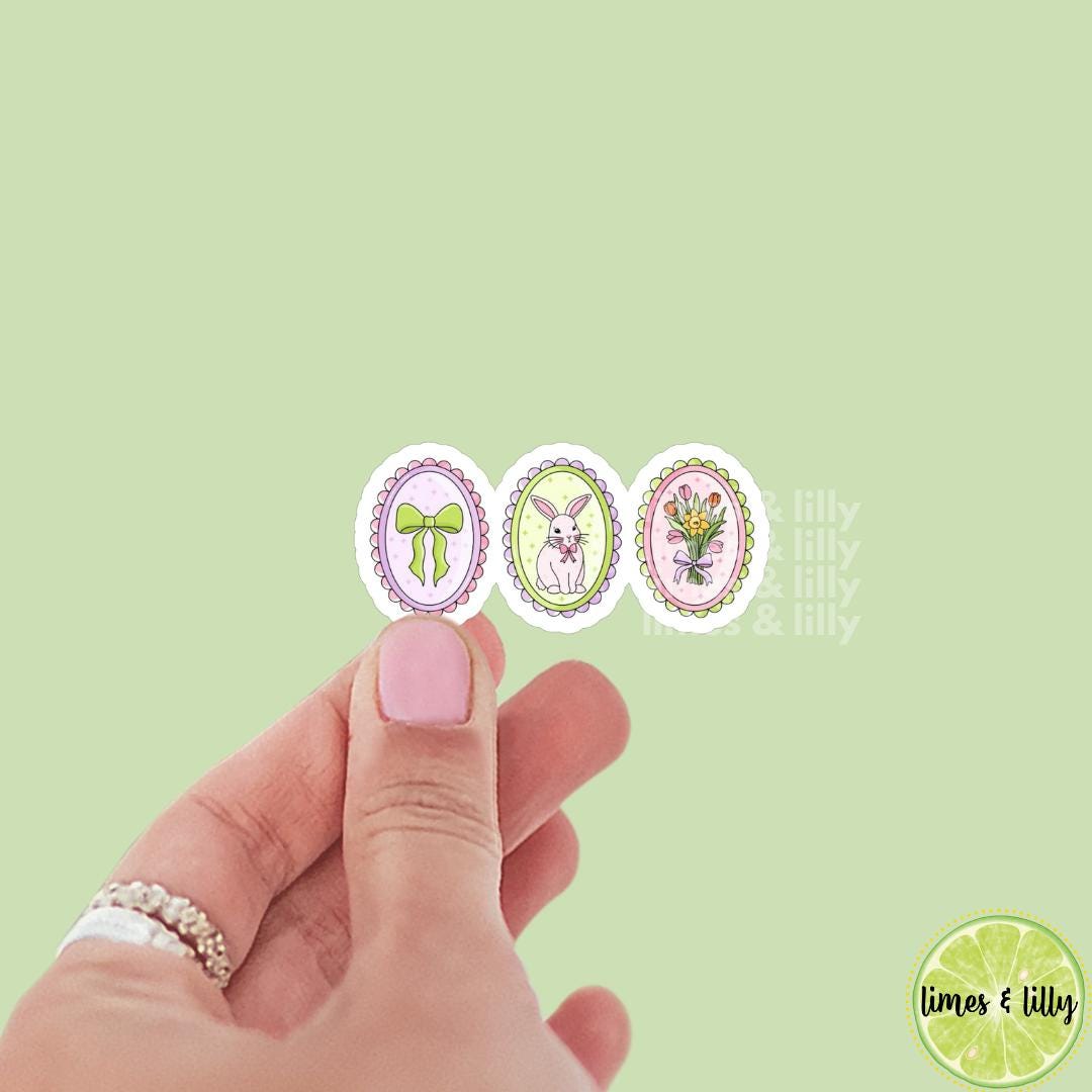 Coquette Easter Bunny Flowers Cute Bow Vinyl Sticker | Trendy Stickers | Bookish Sticker | Kindle Stickers | Water Bottle Sticker |