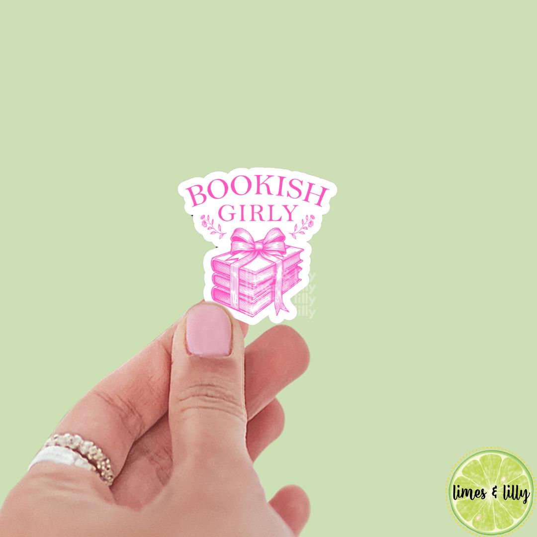 Bookish Girly Coquette Bow Book Stack Preppy Vinyl Sticker | Kindle Stickers | Bookish Stickers | Bookish Sticker | Mood Reader