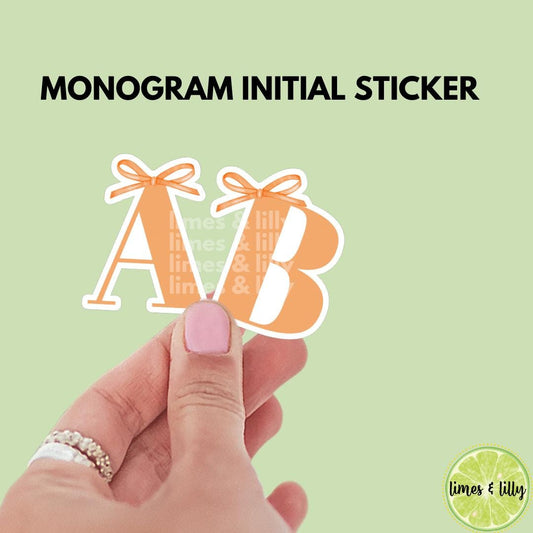 Custom Monogram Initial Letter Coquette Orange Bow Vinyl Sticker | Girly Sticker | Kindle Stickers | Cute Stickers | Water Bottle Sticker |