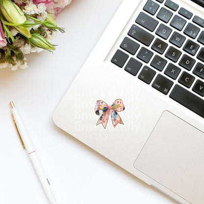 Coquette Spring Watercolor Hearts Print Bow Vinyl Sticker | Girly Sticker | Kindle Stickers | Cute Stickers | Water Bottle Sticker