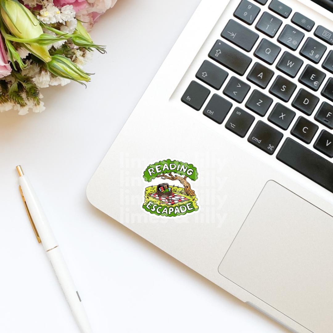 Reading Escapade Outdoor Picnic Vinyl Sticker | Bookish stickers | kindle stickers | water bottle stickers |