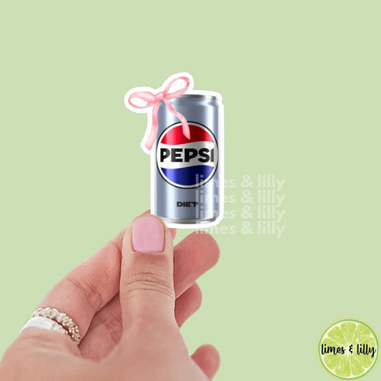 Diet Cola Soda Can Coquette Bow Vinyl Sticker | Soda Sticker | Girly Sticker | Kindle Stickers | Trendy Stickers |
