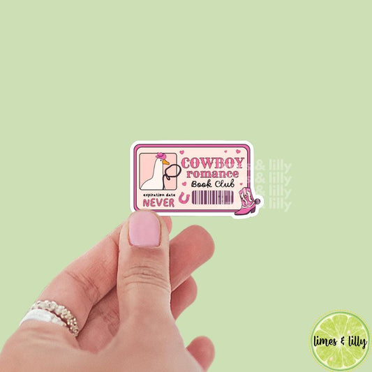 Cowboy Romance Book Club Membership Card Expiration Date Never Silly Goose Vinyl Sticker | Kindle Stickers | Bookish Stickers