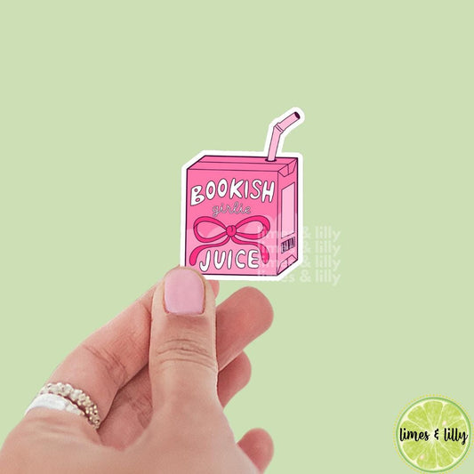 Bookish Girlie Juice Coquette Pink Bow Juice Box Vinyl Sticker | Kindle Stickers | Bookish Stickers | Mood Reader