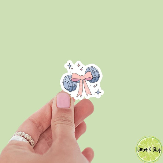 Cute But Strong Coquette Dumbbell Bow Vinyl Sticker | Weightlifting Strength Training Gym | Kindle Stickers | Girly Stickers
