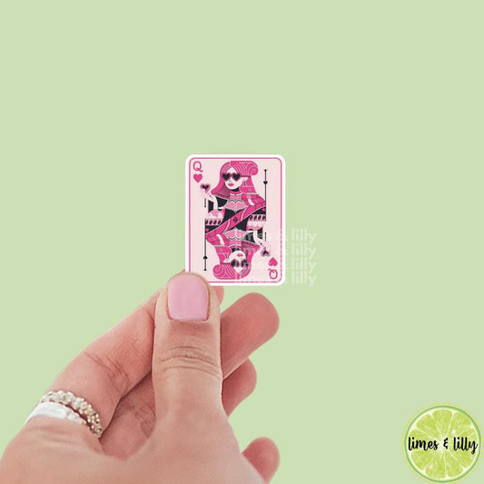 Queen of Hearts Heart Sunglasses Playing Card Pink Vinyl Sticker | Kindle Stickers | Cute Stickers | Trendy Stickers