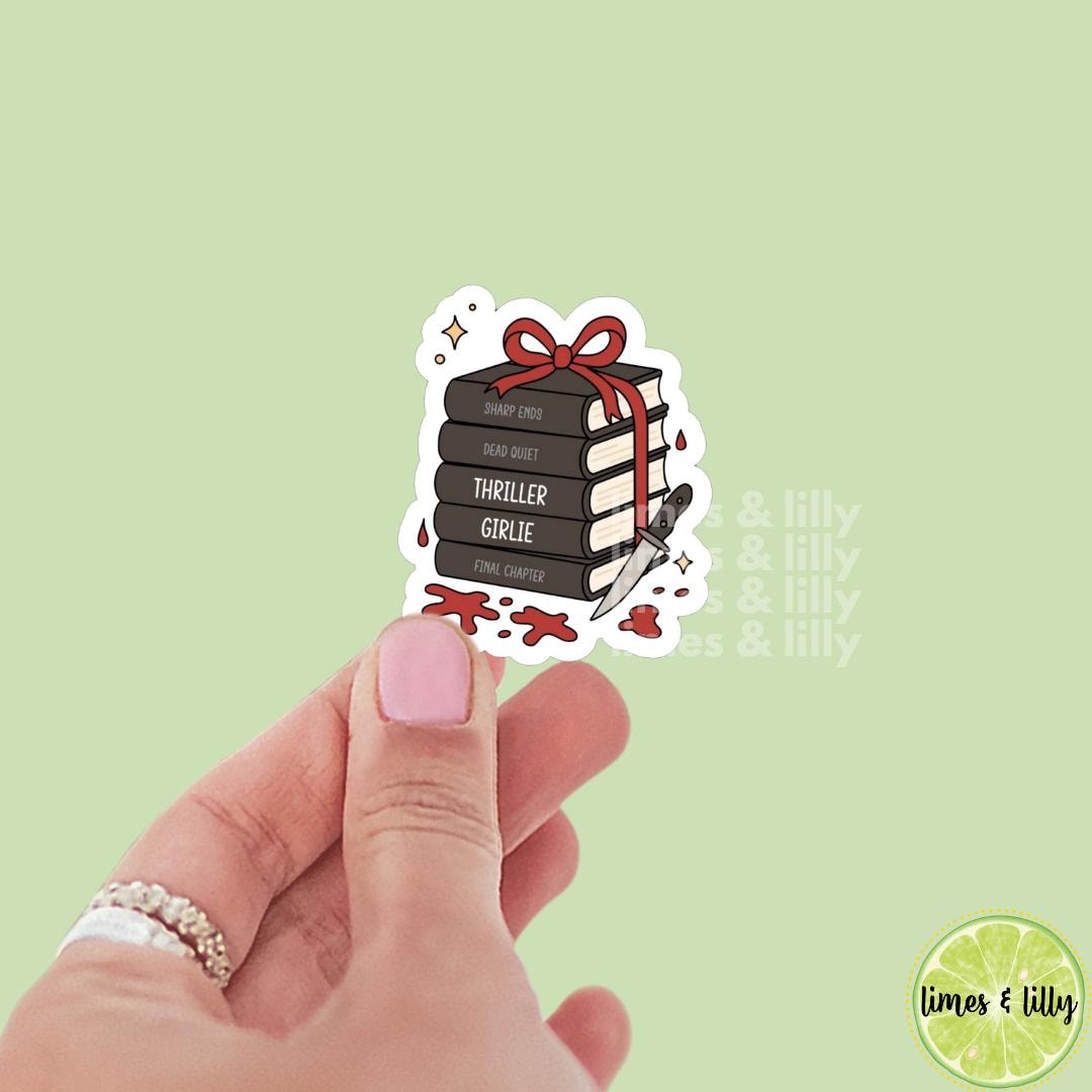 Thriller Girlie Book Stack Vinyl Sticker | Kindle Stickers | Bookish Stickers | Water Bottle Stickers