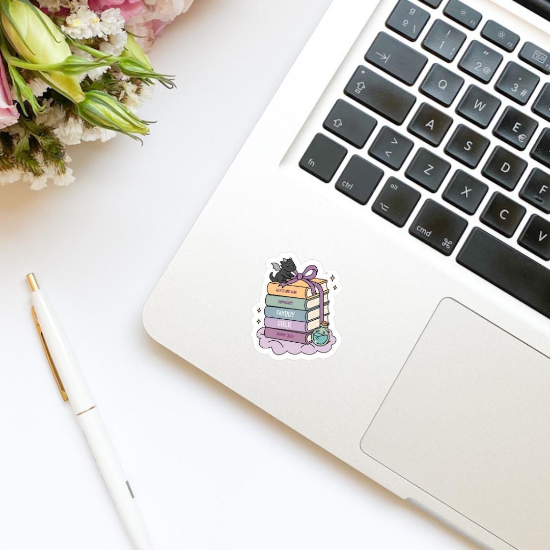 Fantasy Girlie Dragon Book Stack Vinyl Sticker | Book Sticker | Water Bottle Sticker | Bookish Stickers | Kindle Stickers | Romantasy