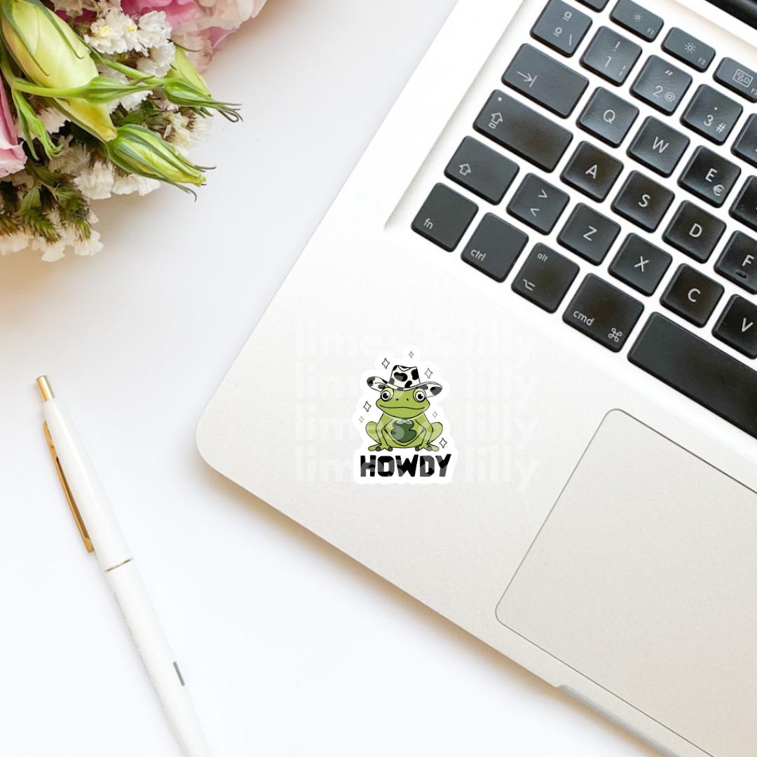 Howdy Cute Frog Cowboy Hat Vinyl Sticker | Kindle Stickers | Bookish Stickers | Trendy Stickers | Funny Stickers