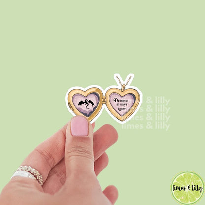 Dragons Always Know Heart Locket Vinyl Sticker | Book Inspired | Bookish Stickers | Kindle Stickers | Romantasy Book Merch