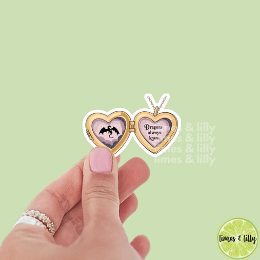 Dragons Always Know Heart Locket Vinyl Sticker | Book Inspired | Bookish Stickers | Kindle Stickers | Romantasy Book Merch