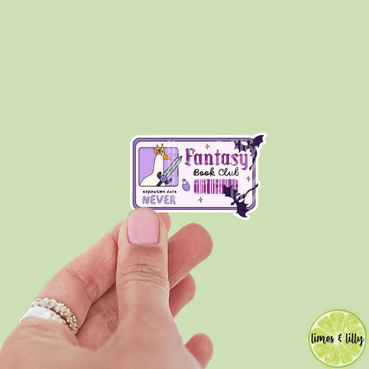 Fantasy Book Club Membership Card Expiration Date Never Silly Goose Vinyl Sticker | Kindle Stickers | Bookish Stickers