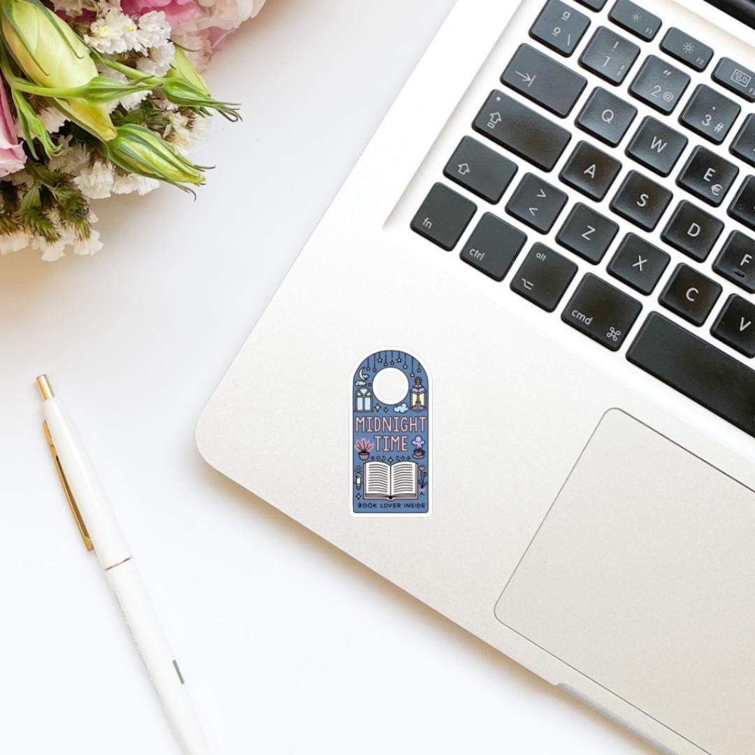 Midnight Time Book Lover Inside Door Hanger Vinyl Sticker | Trendy Stickers | Bookish Stickers | Kindle Stickers | Cute Stickers