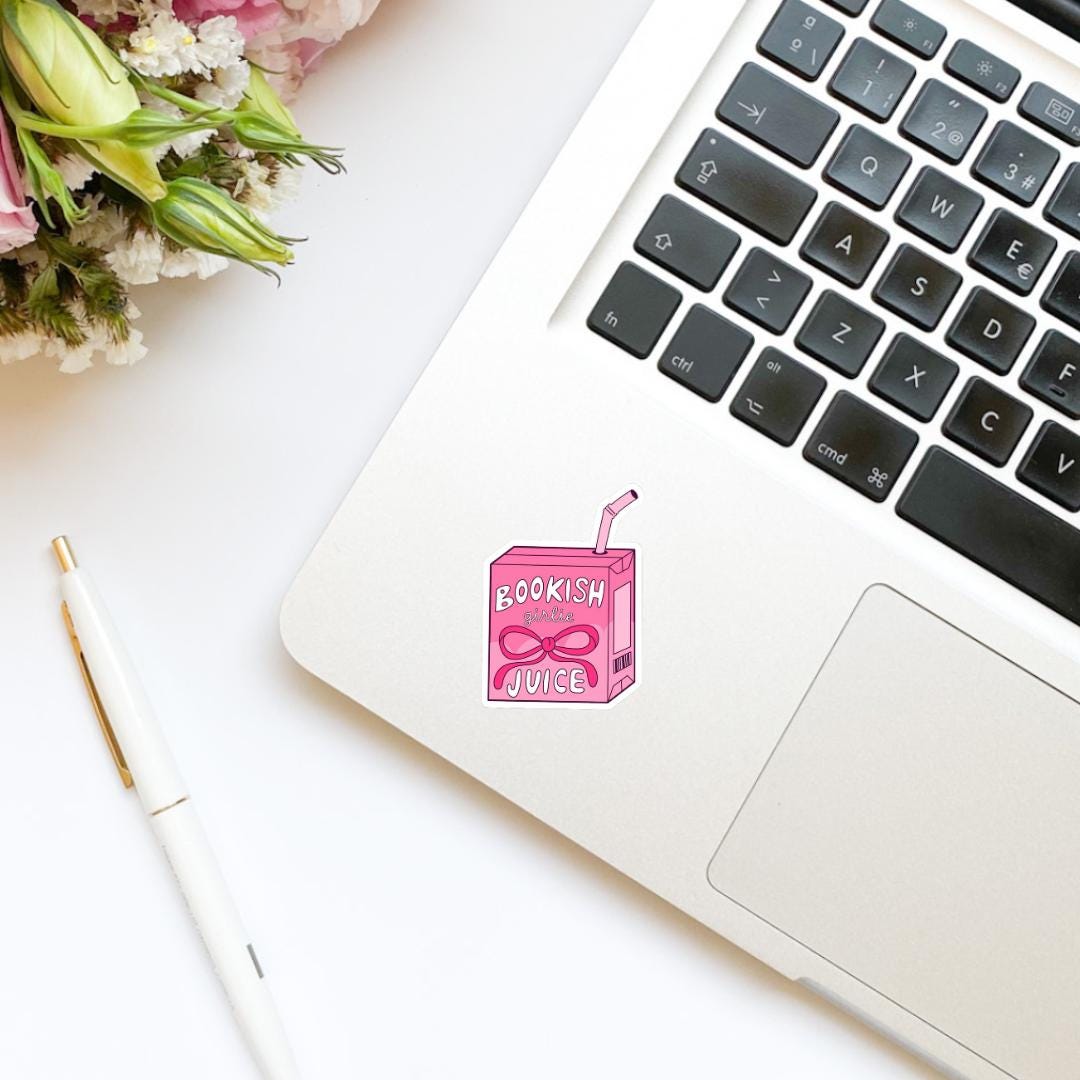 Bookish Girlie Juice Coquette Pink Bow Juice Box Vinyl Sticker | Kindle Stickers | Bookish Stickers | Mood Reader