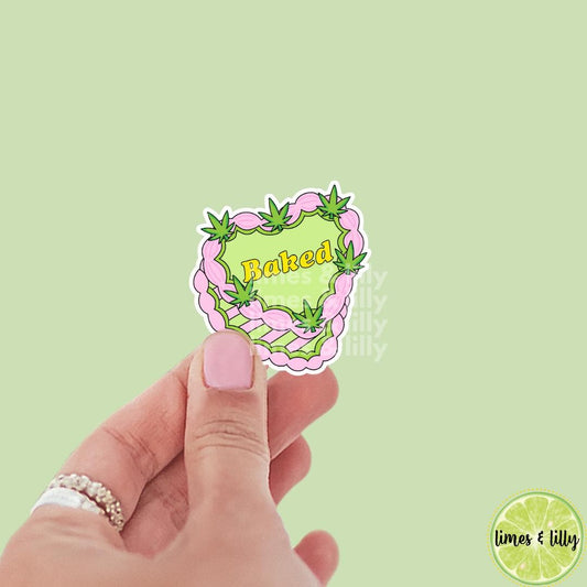 Baked Vintage Coquette Weed Heart Cake Vinyl Sticker | bookish stickers | Kindle stickers | marijuana | 420 | weed smoker | cannibis