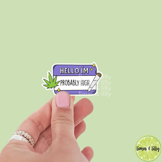 Hello, I’m Probably High Name Tag Vinyl Sticker | Kindle stickers | marijuana | 420 | weed smoker | cannibis