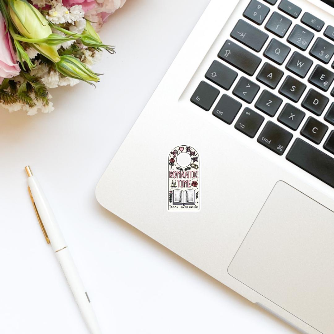 Romantic Time Book Lover Inside Door Hanger Vinyl Sticker | Trendy Stickers | Bookish Stickers | Kindle Stickers | Cute Stickers