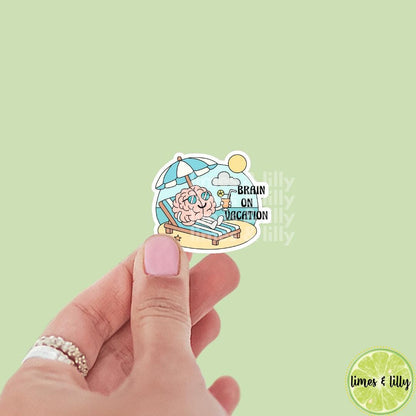 Brain on Vacation Summer Beach Vinyl Sticker | Kindle Stickers | Bookish Stickers | Gift for Book Lover