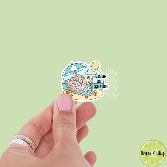 Brain on Vacation Summer Beach Vinyl Sticker | Kindle Stickers | Bookish Stickers | Gift for Book Lover